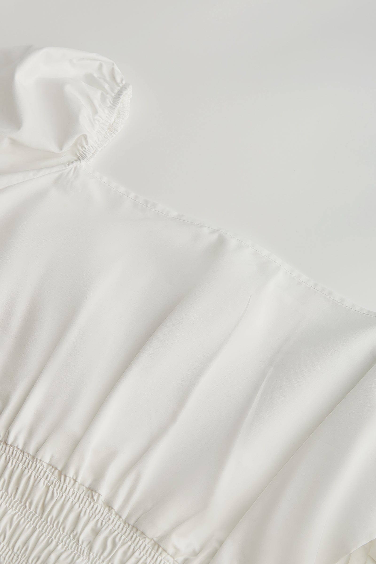 White Ruched Drawstring Smocked Cropped Blouse