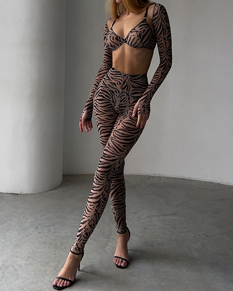 Zebra Print 4-Piece Lingerie Set