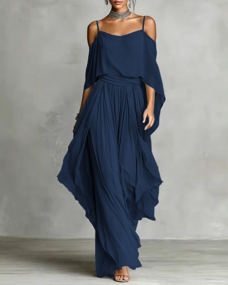 Chiffon Off-Shoulder Cami Wide-Leg Pants Set