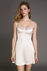 White Satin Lace Trim Mini Slip Dress