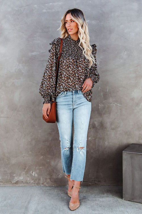 Evermore Floral Print Smocked Ruffle Top - 3 Colors