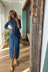 Edgy Instinct Wash Denim Long Sleeve Midi Dress - 2 Colors