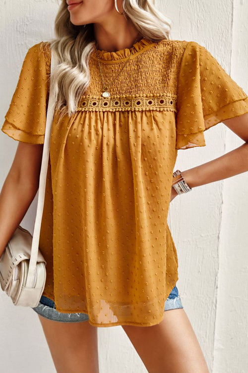 Sweet One Swiss Dot Lace Short Sleeve Top - 4 Colors