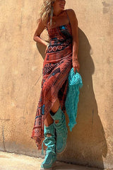 Vibrant Babe Bohemian Print Drawstring Maxi Dress - 3 Colors