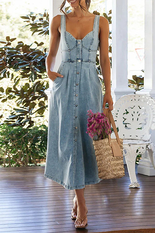 Pleasant Cutie Button Down Sleeveless Midi Dress