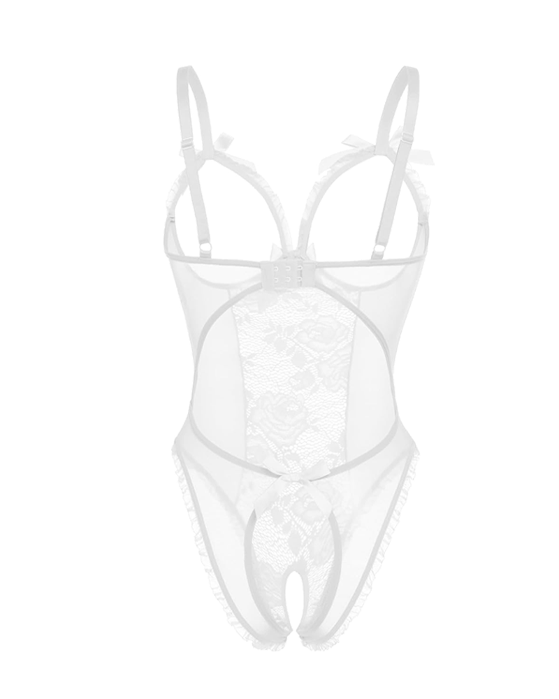 Flower Lace Mesh Stitching Chest Hollow Open Crotch One-Piece Pajamas