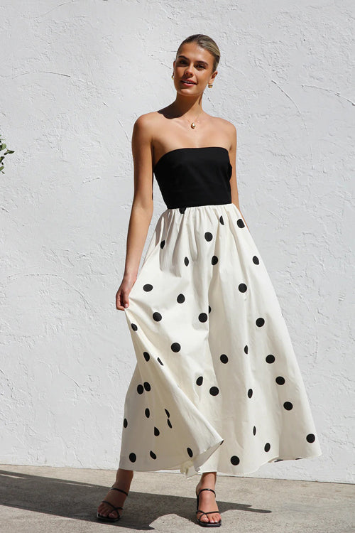 Darling Daylily Strapless Dot Maxi Dress