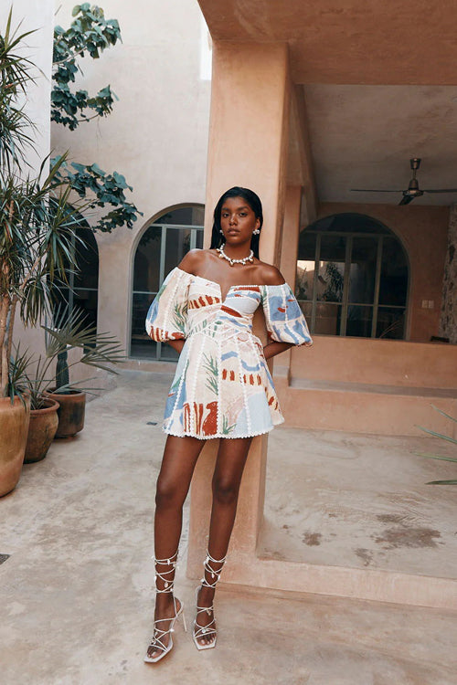 Always Remarkable Off Shoulder Print Mini Dress