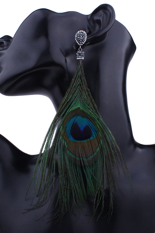 Peacock Feather Crystal Earring