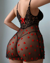 Sheer Lace Mesh Nightdress with Heart Accent