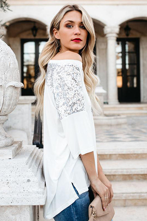 Tee for You Sequin Sleeve Pocket Tee - 2 Colors