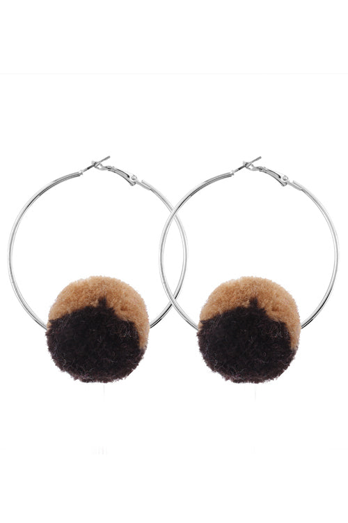 Hoop Fluffy Ball Earrings