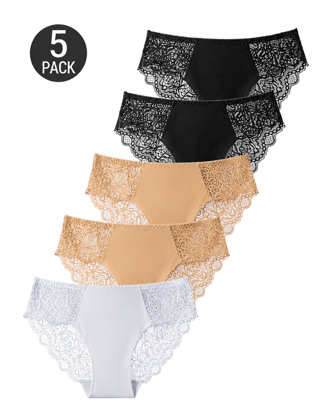 5-Pack See-through Floral Lace Seamless Panties