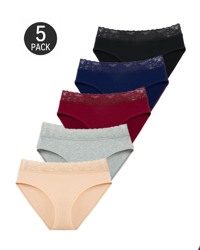 5-Pack Lace Trim Cotton Seamless Panties