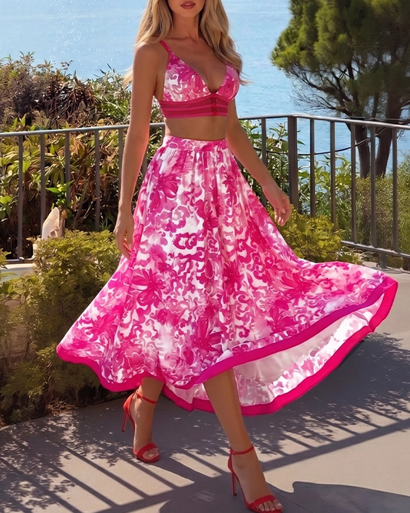 Cut-Out Floral Print Swimsuit Set