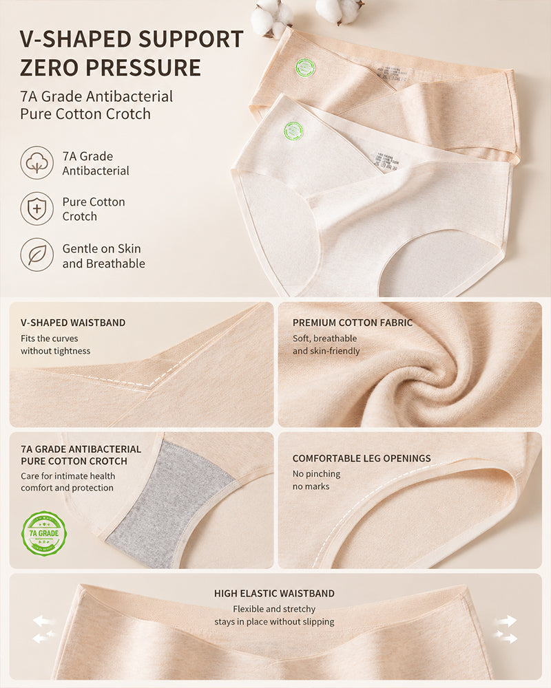 Multi-Pack Seamless Pure Cotton Low Waist V-Shaped Maternity Antibacterial Briefs