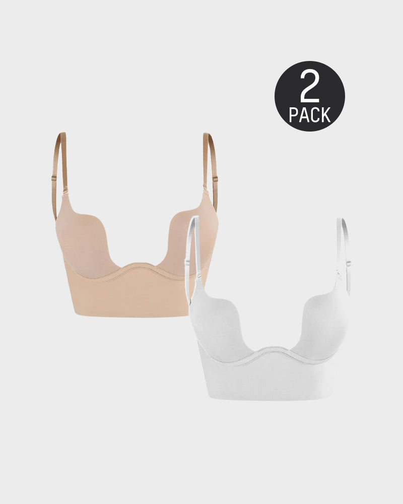 2 PackLow Back Secret Plunge Bra - Beige+White