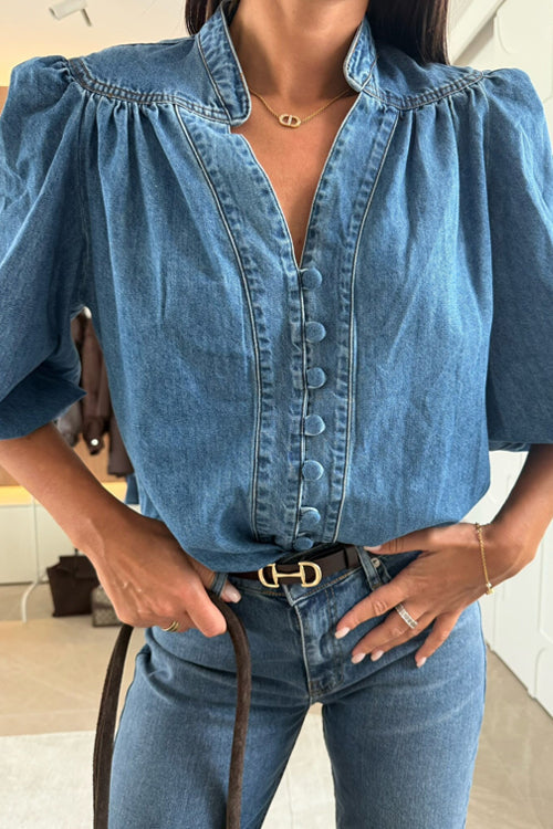 Countryside Perfection Medium Wash Denim Half Sleeve Top - 2 Colors