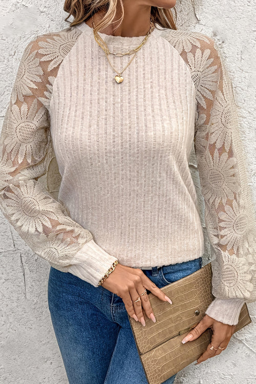 Perfect Mix Heather Beige Sheer Sleeve Sweater Top