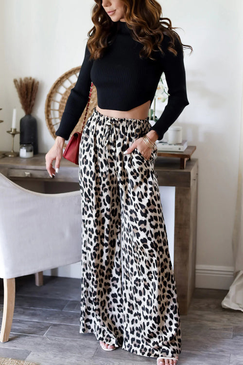 Blissful Vacay Leopard Print Wide Leg Pants