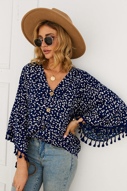 Sunshine Soul Printed Tassel Button-Up Top - 3 Colors