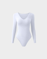 Ribbed V Neck Long Sleeve Bodysuits