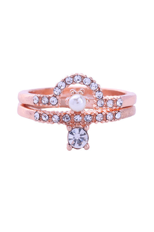 Rhinestone Heart Double Ring