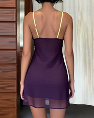 Lace Mesh Patchwork Contrast Color Babydoll Nightgowns