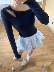 Asymmetric Twist Long-Sleeve Top