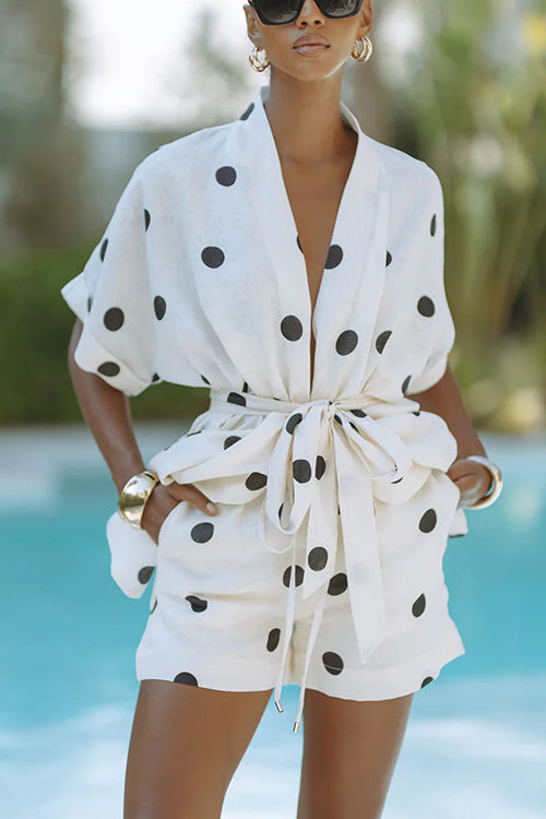 Grace and Beauty Polka Dots Short Sleeve Suit