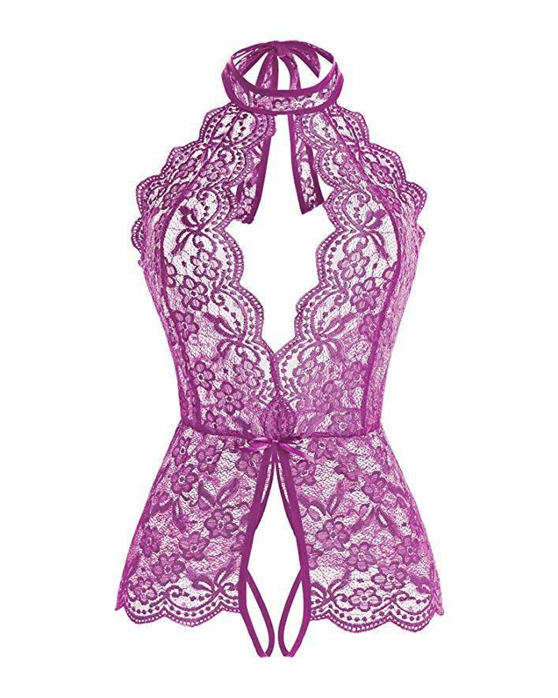Plus Size Lace Halter Teddy