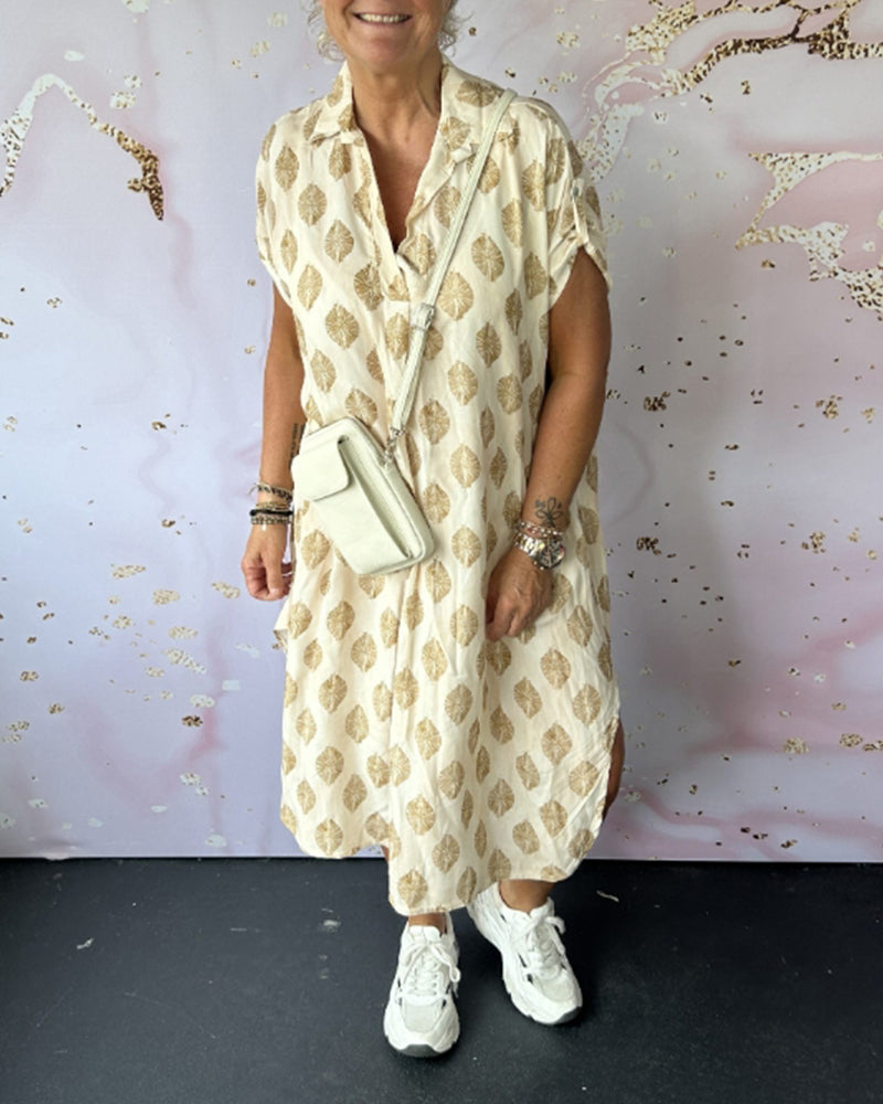 Loose lapel printed shirt dress