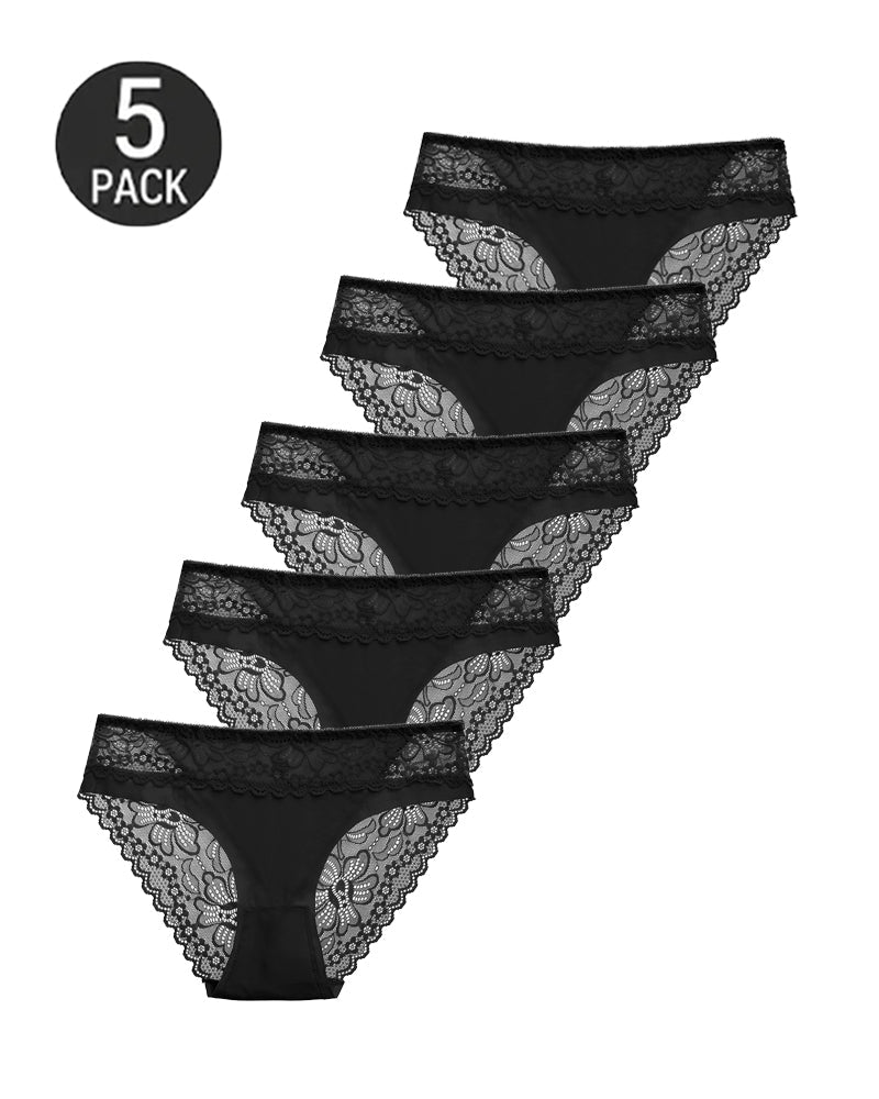 5-Pack Seamless Ice Silk Lace Patchwork Breathable Panties
