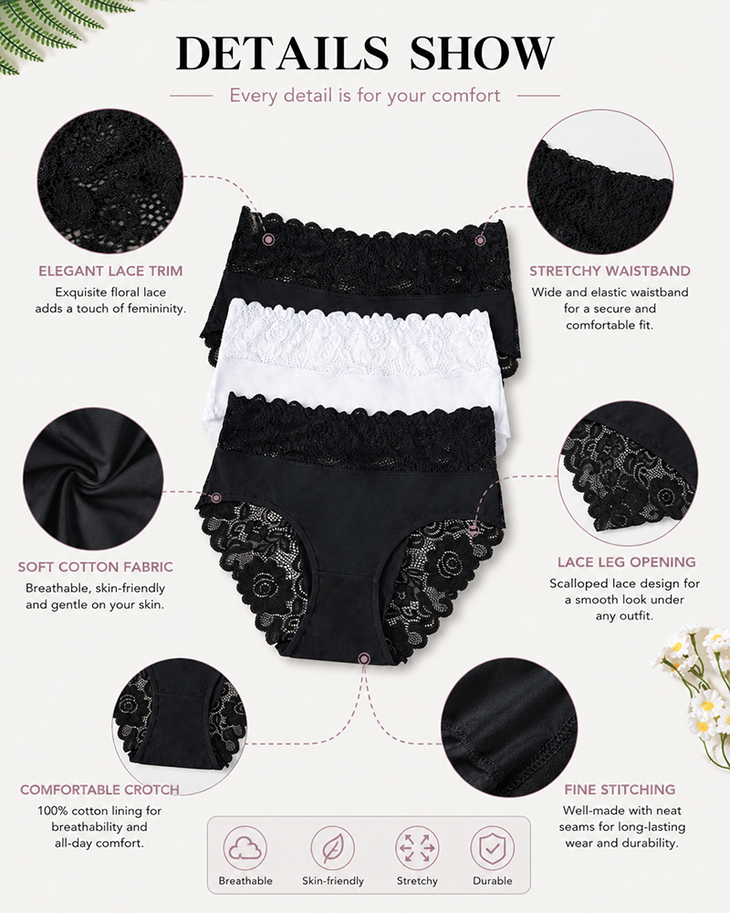 5-Pack Floral Lace High Elasticity Breathable Briefs
