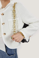 White Frenchy Button Front Detail Tweed Jacket