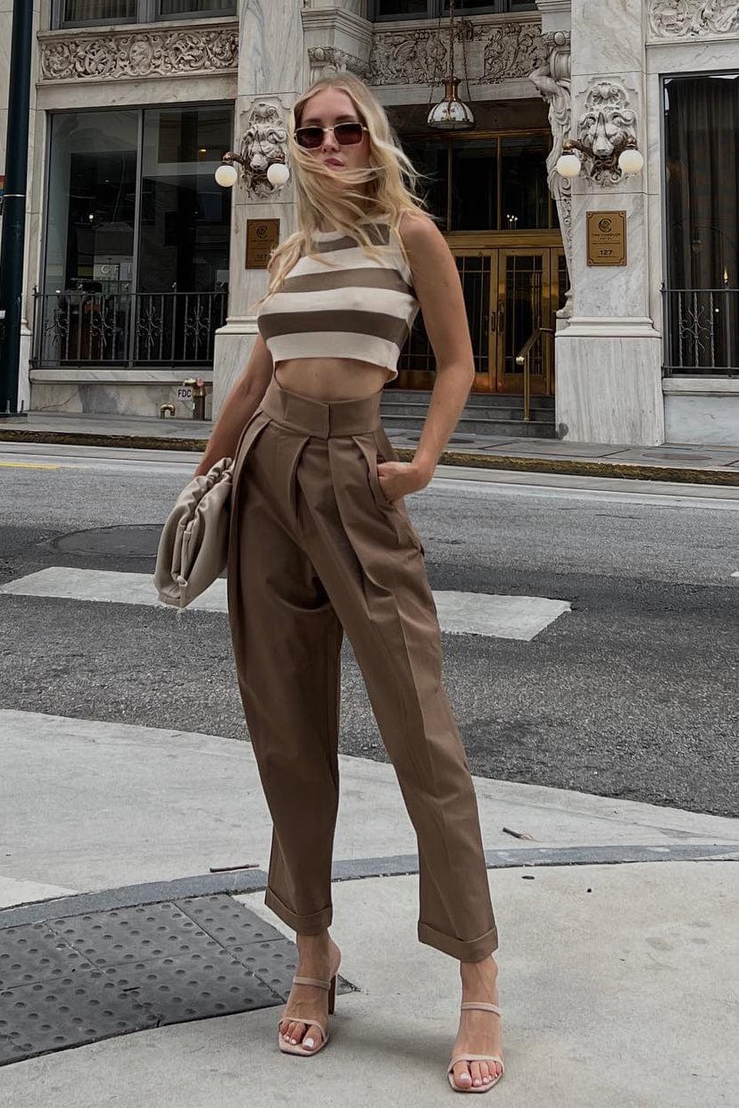 Ivory Striped Crew Neck Rib-Knit Vest