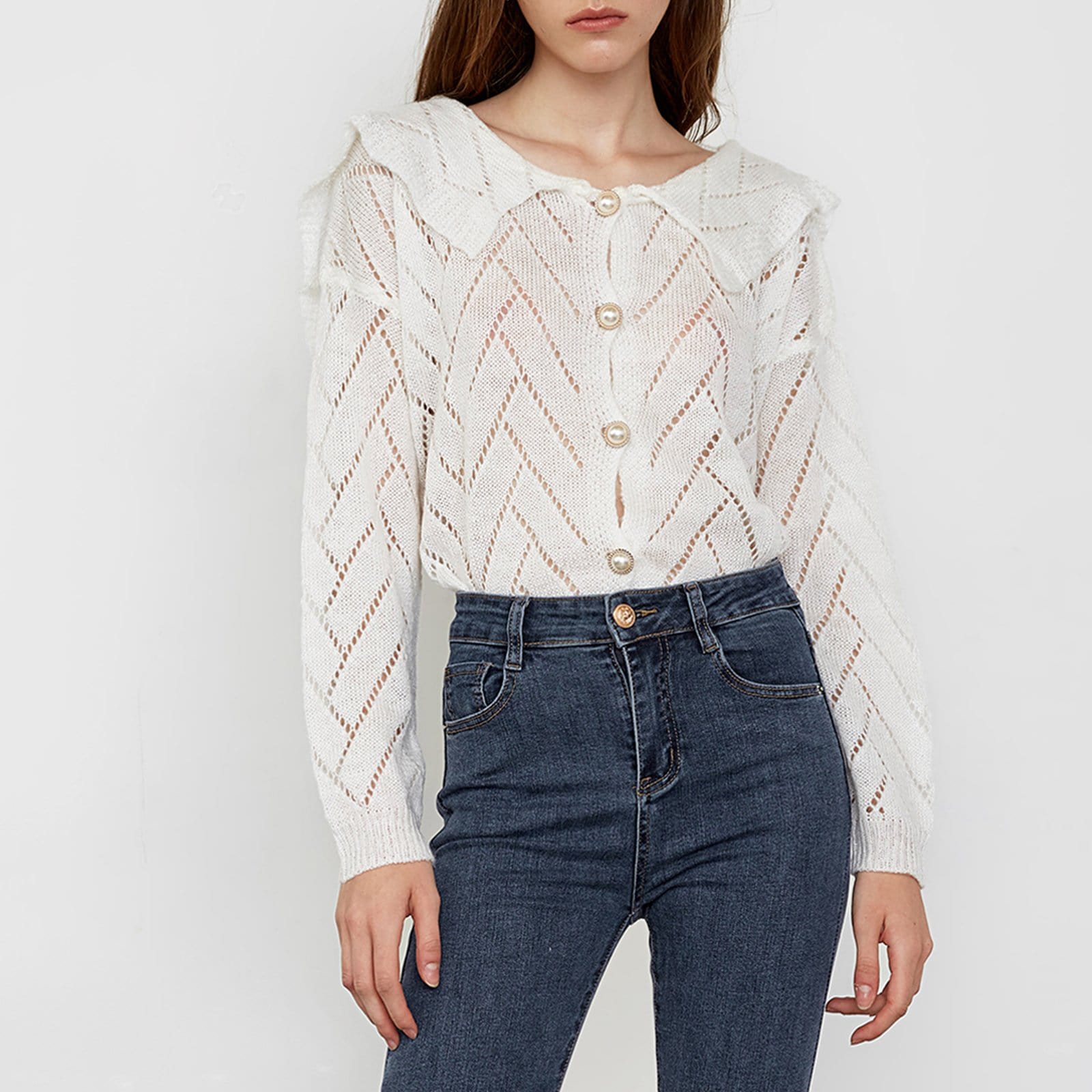 Linnea White Button-Up Cardigan