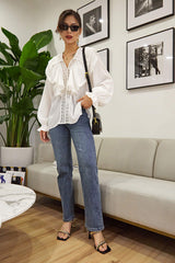 White Doll-Collar Bell Sleeve Blouse