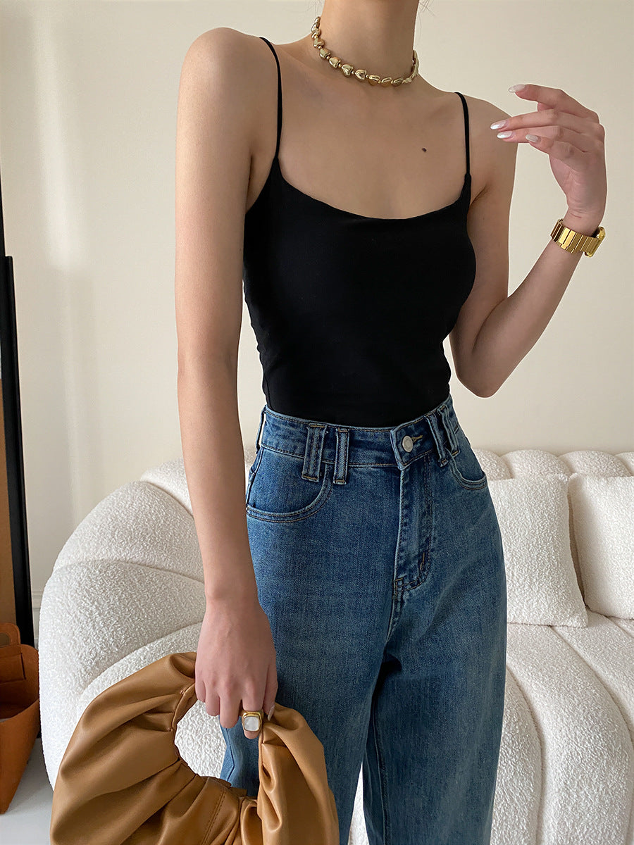 Cropped Cami Top With Lnner Black Bra