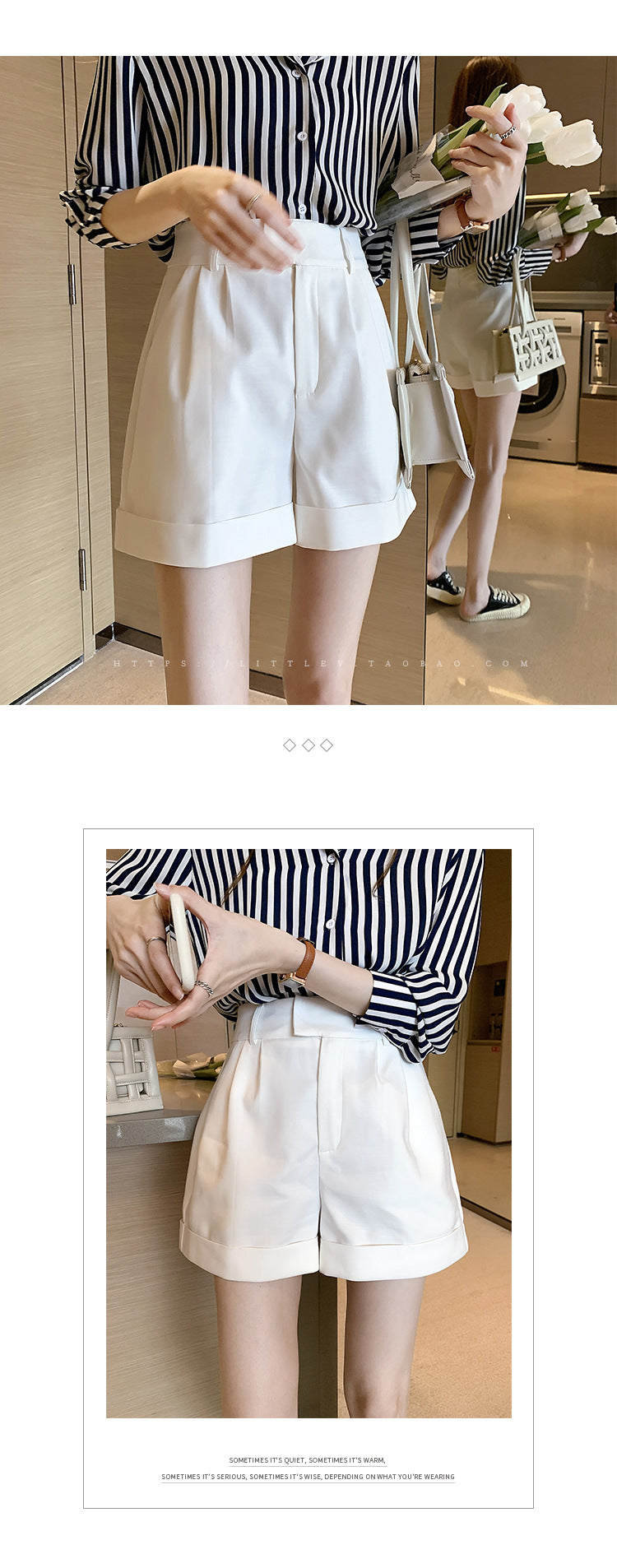 A-Line Seam-Detail White Shorts