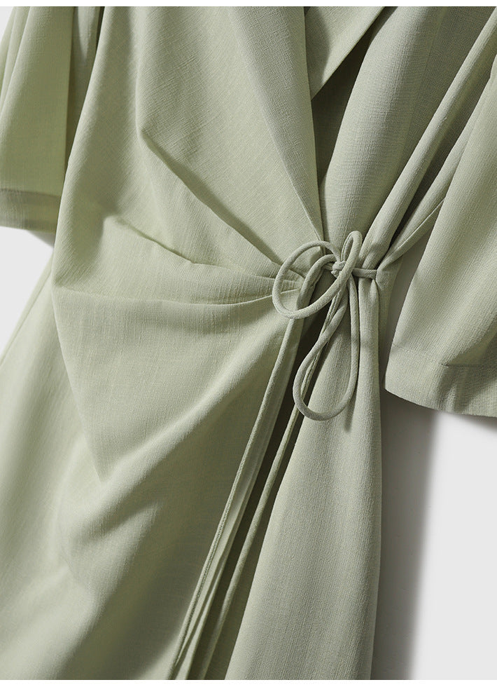 Green Khaki Wrap Front Tie Side Blazer Dress