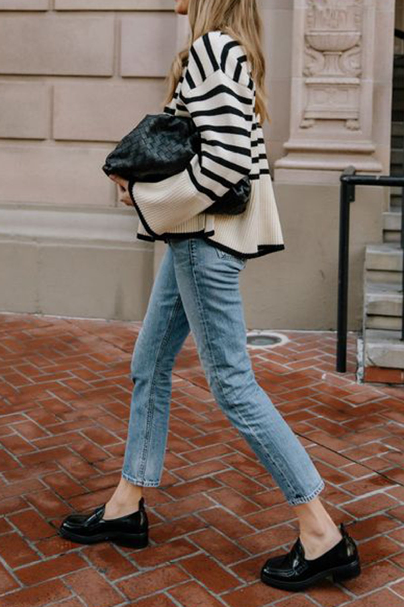 White Roll Neck Striped Ribbed Pullover Sweater