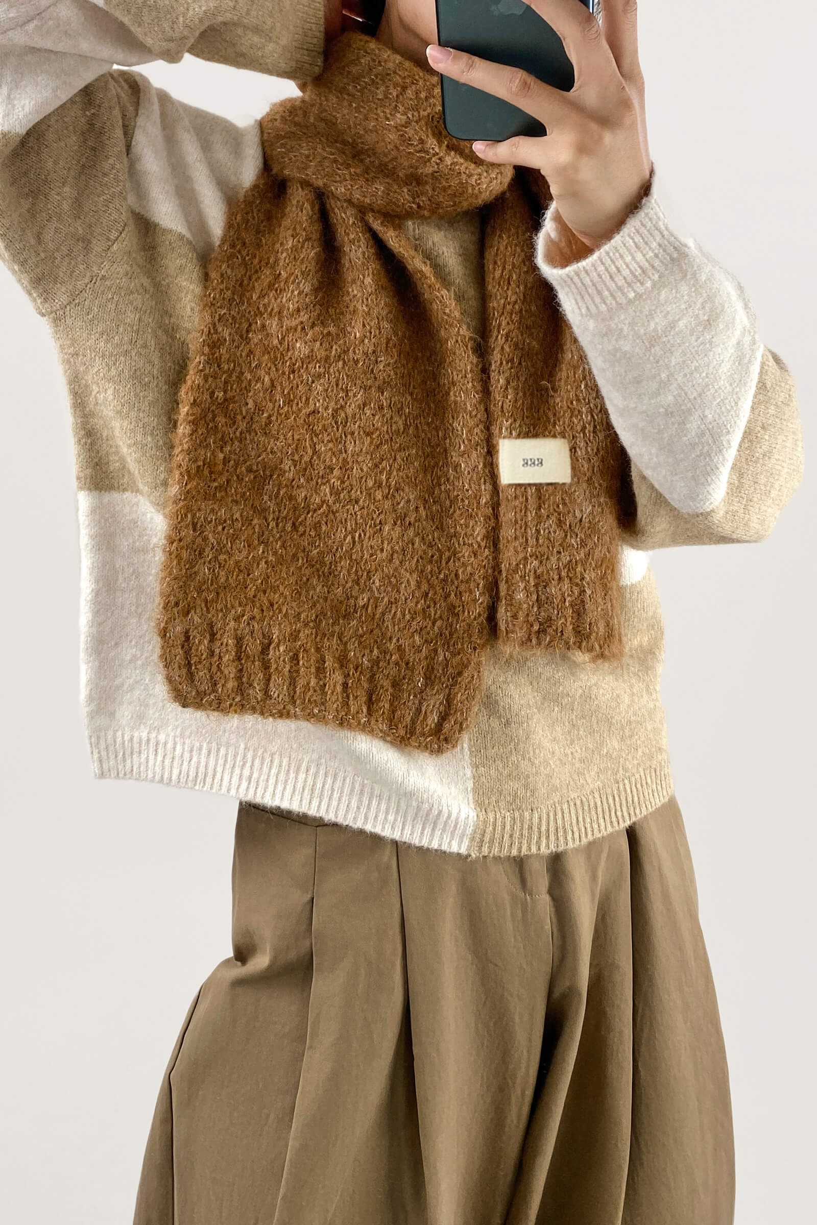 Khaki Cozy Crew Neck Plaid Sweater