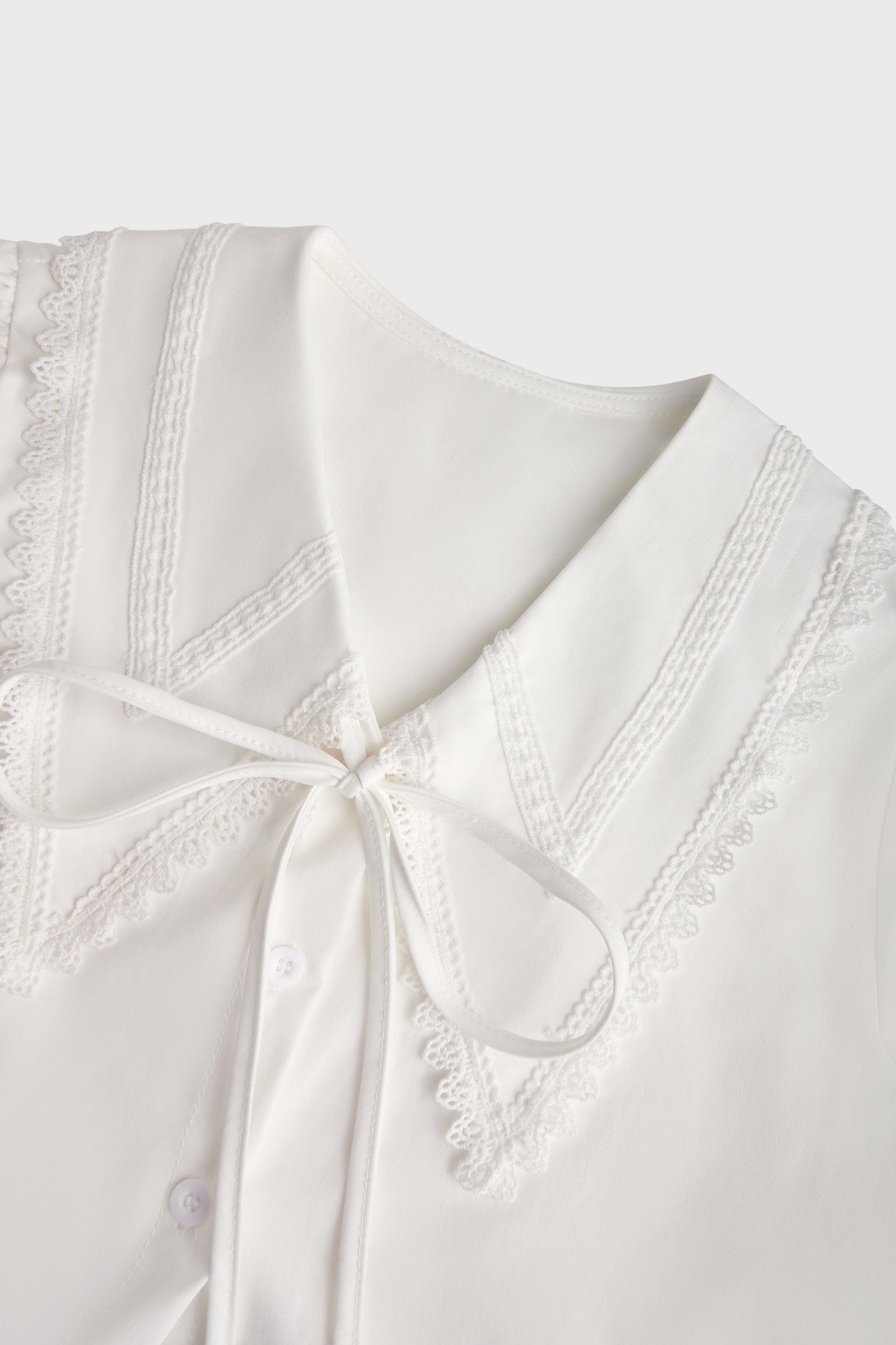 White Lace Trim Button-Up Shirt