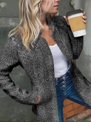 Solid Color Pocket Long Sleeve Open Front Coat