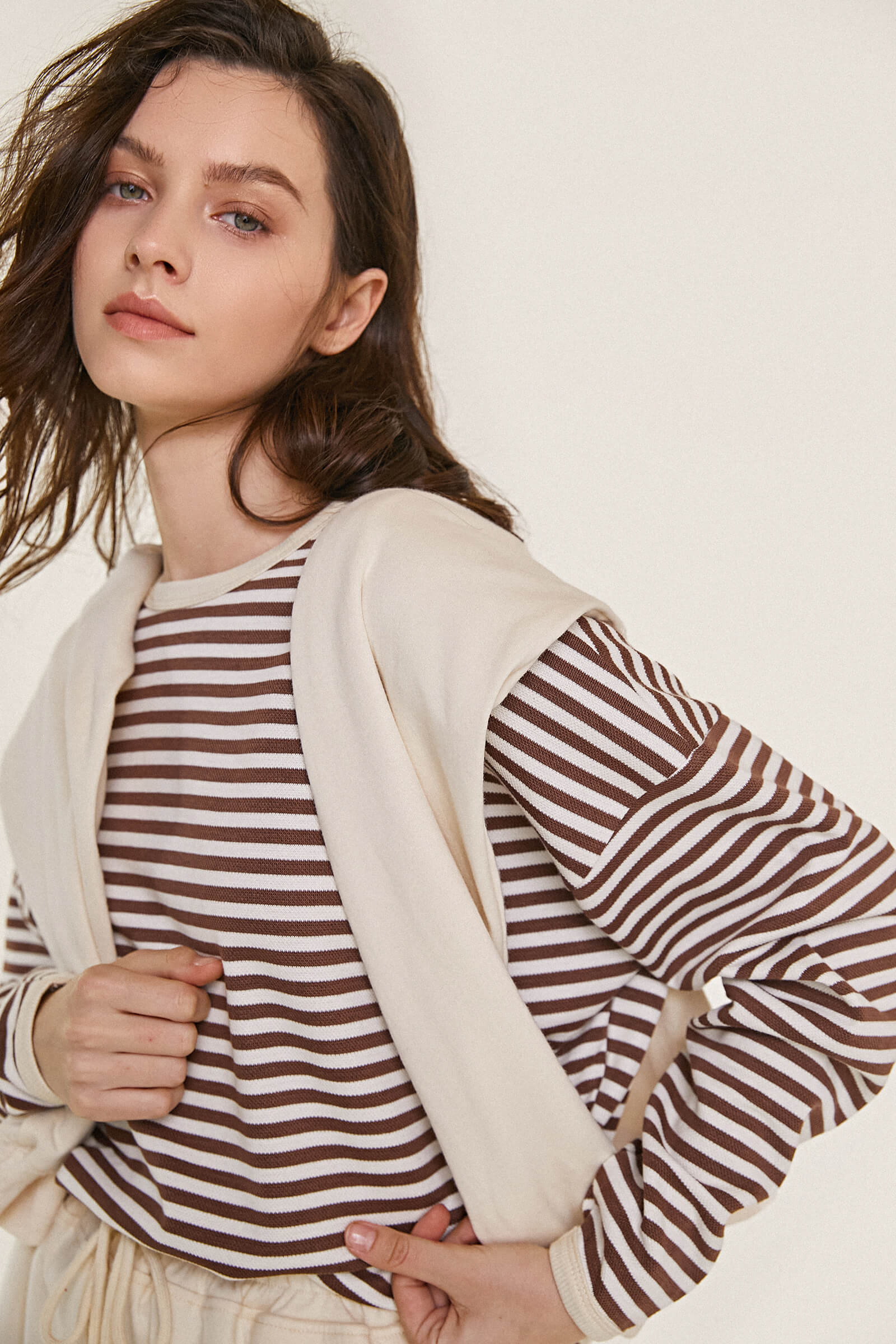 Saddle Brown Striped Oversized Sweatshirt