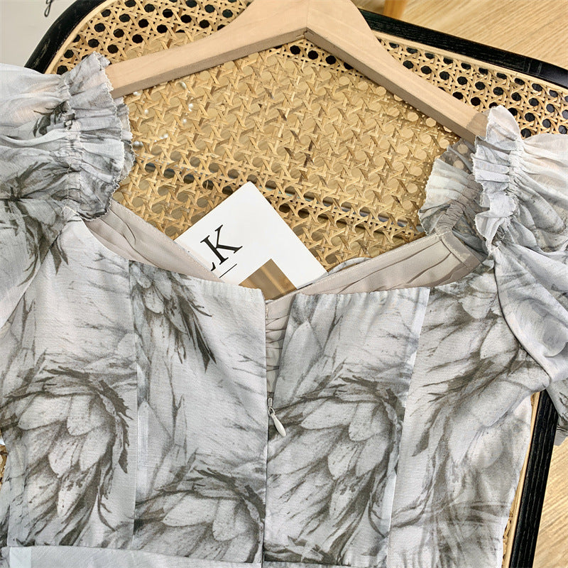 Ink-Qrint Maxi Dress With Nipped-In Waist