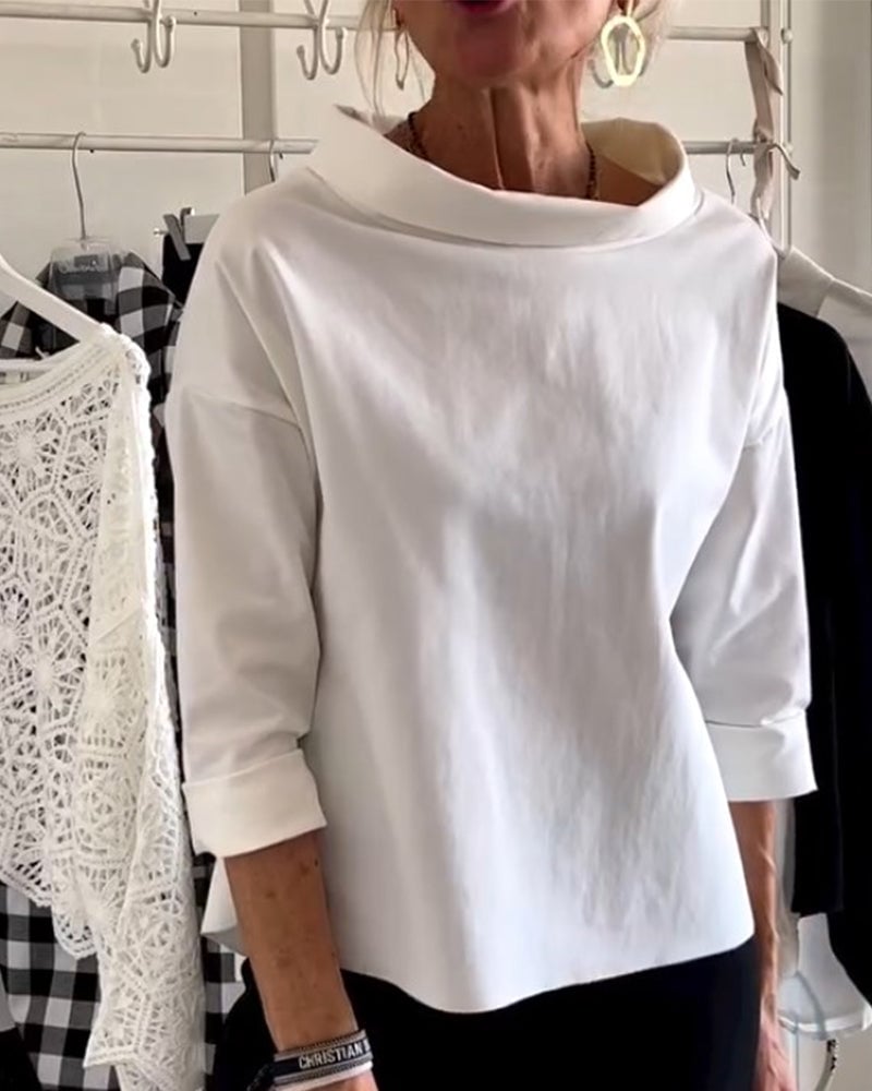 Casual Wide Lapel Turtleneck Top