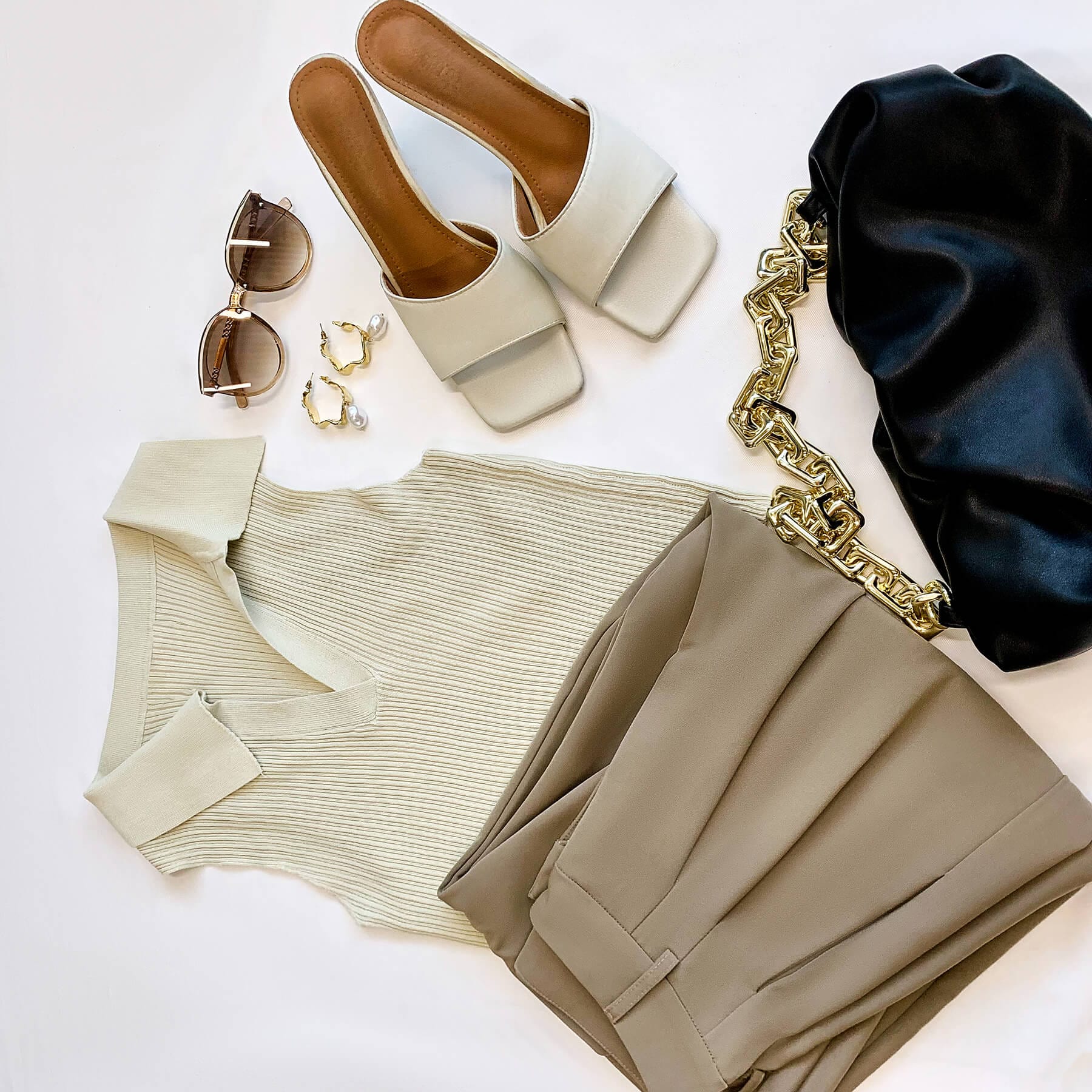 Tan Barrel Leg High Rise Pants