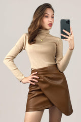 Tan Basic Wool-Blend Turtleneck Sweater